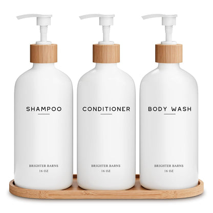 White Shampoo, Conditioner, and Body Wash Dispenser Set (White)