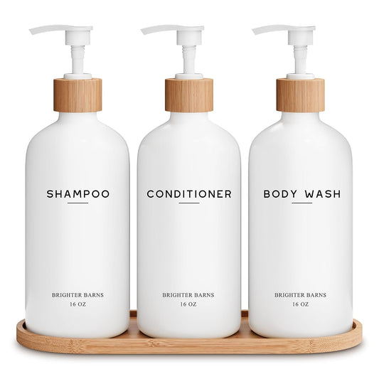 White Shampoo, Conditioner, and Body Wash Dispenser Set (White)