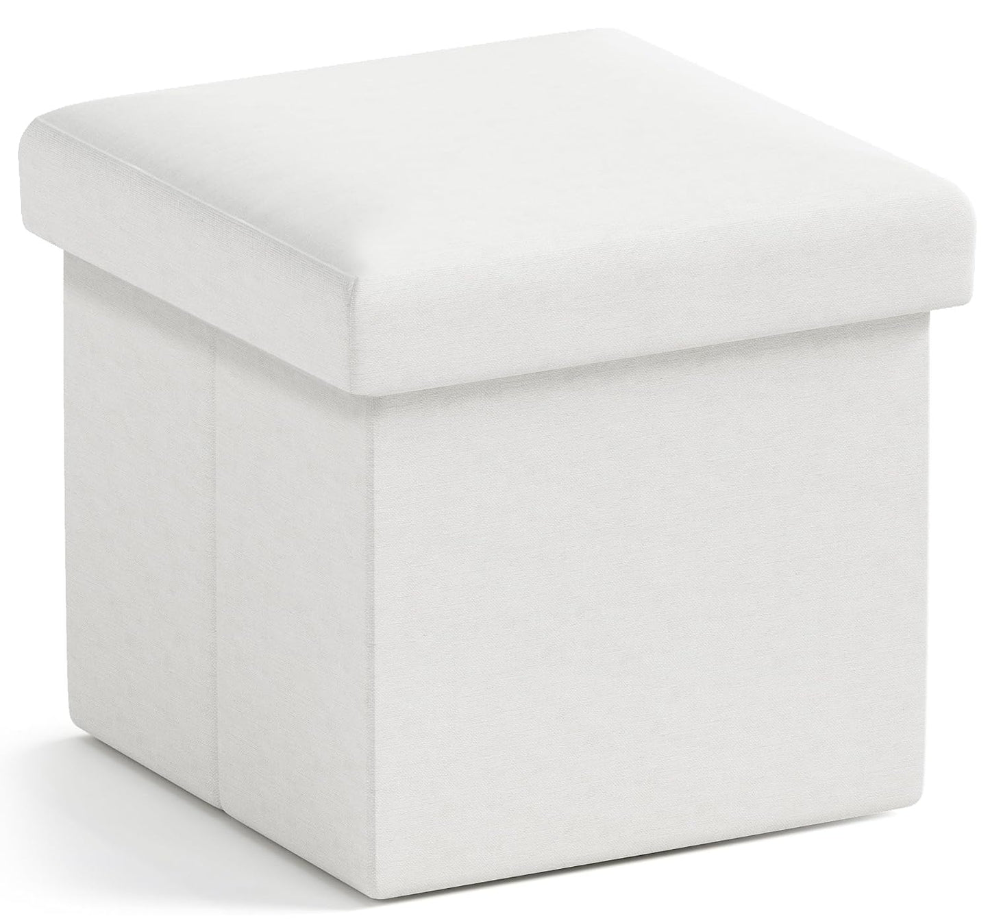 Ornavo Home Small Square Storage Ottoman, Foldable Linen, 12x12x12, White | Collapsible Cube Design; Foot Rest Stool Seat; Ideal for Living Room, Bedroom, Home Office or Dorm