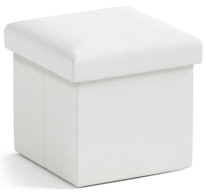 Ornavo Home Small Square Storage Ottoman, Foldable Linen, 12x12x12, White | Collapsible Cube Design; Foot Rest Stool Seat; Ideal for Living Room, Bedroom, Home Office or Dorm