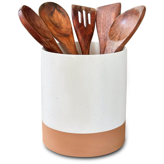 Mora Ceramic Kitchen Utensil Holder - Wooden Spoon... (Vanilla White | Porcelain)