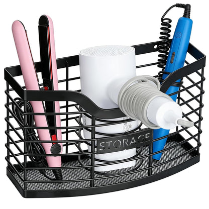 Hair Tool Organizer, Hair Dryer Holder for Bathroom Vanity Counter Cabinet | Dresser Blow Dryer Holder, No Drilling Wall Mount Storage Basket for Blow Dryers, Shaver, Comb, Curling Iron, Straightener