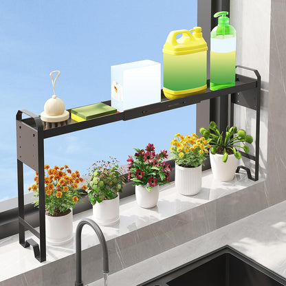 Over The Sink Shelf & Window Plant Shelf, Expandable Kitchen Organization | Adjustable in Height & Length, Multi-Purpose Storage Rack, For Stove, Bathroom, Study