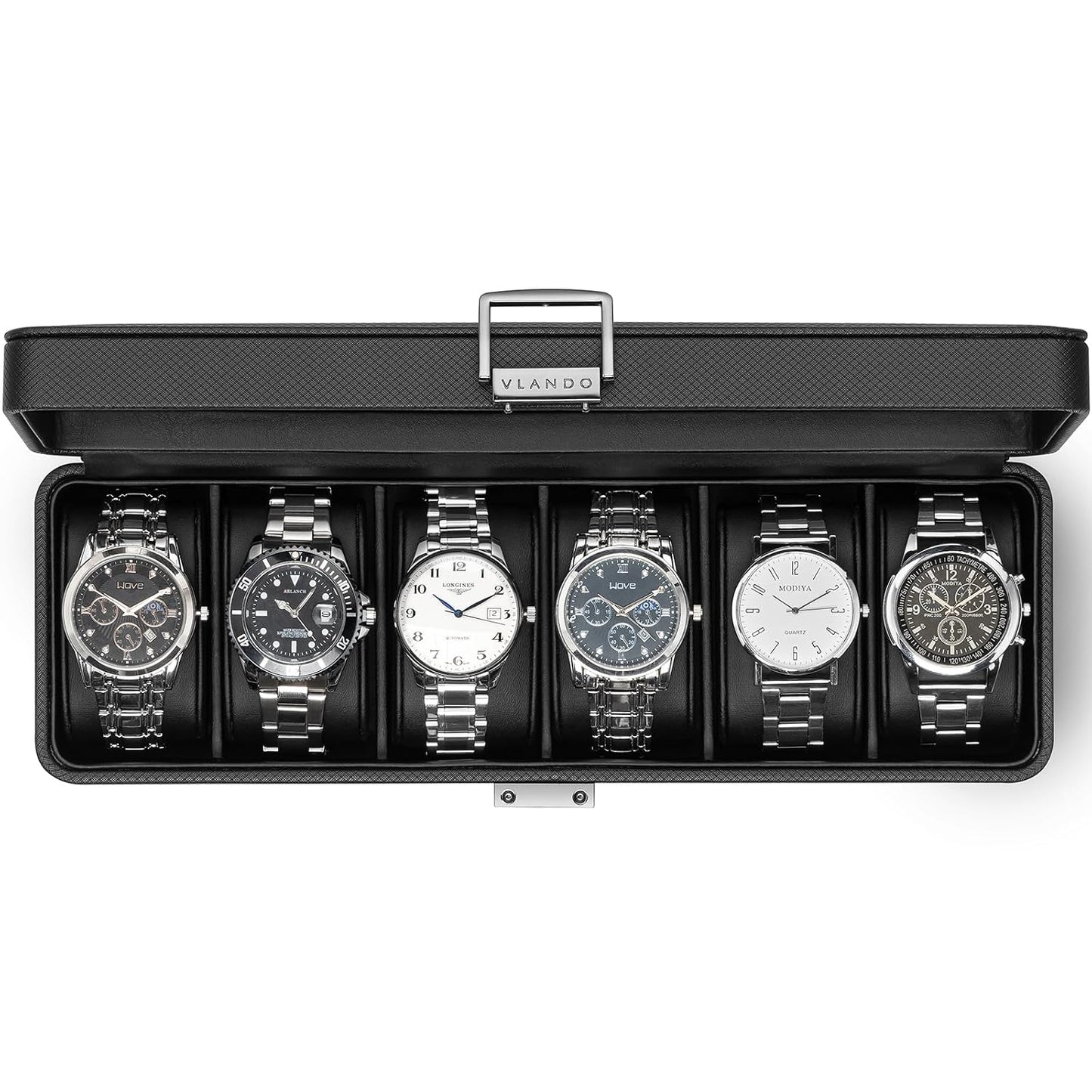 VLANDO Watch Case for Men,6-Slot Lockable Watch Box for Men with Glass Lid