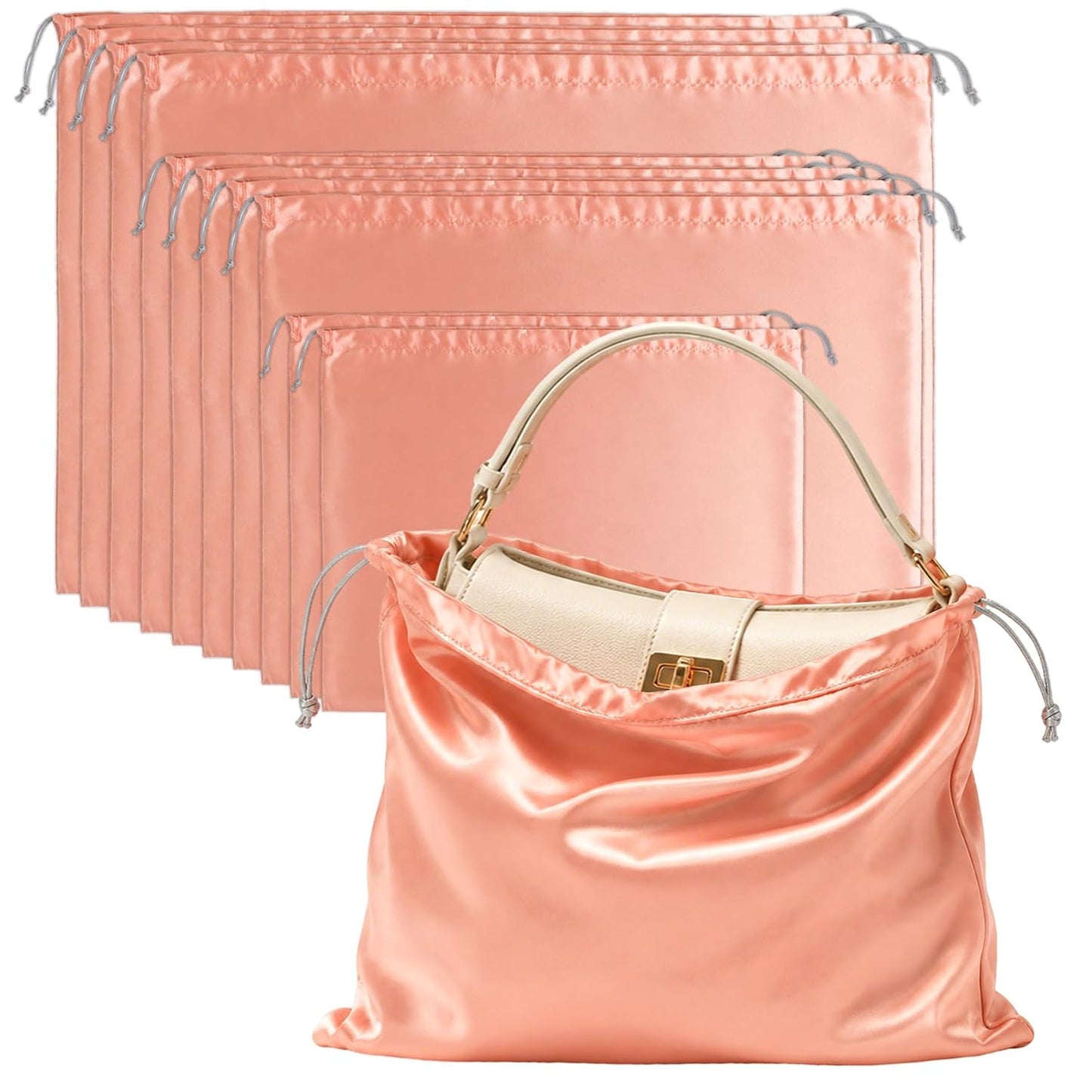 10Pcs Dust Bags for Handbags and Purses,Silk Dust Cover Storage Bag | Drawstring Purse Dust Bag Organizer,Travel Storage Pouch for Handbag Purse Shoes Boots,3 Sizes(Pink)