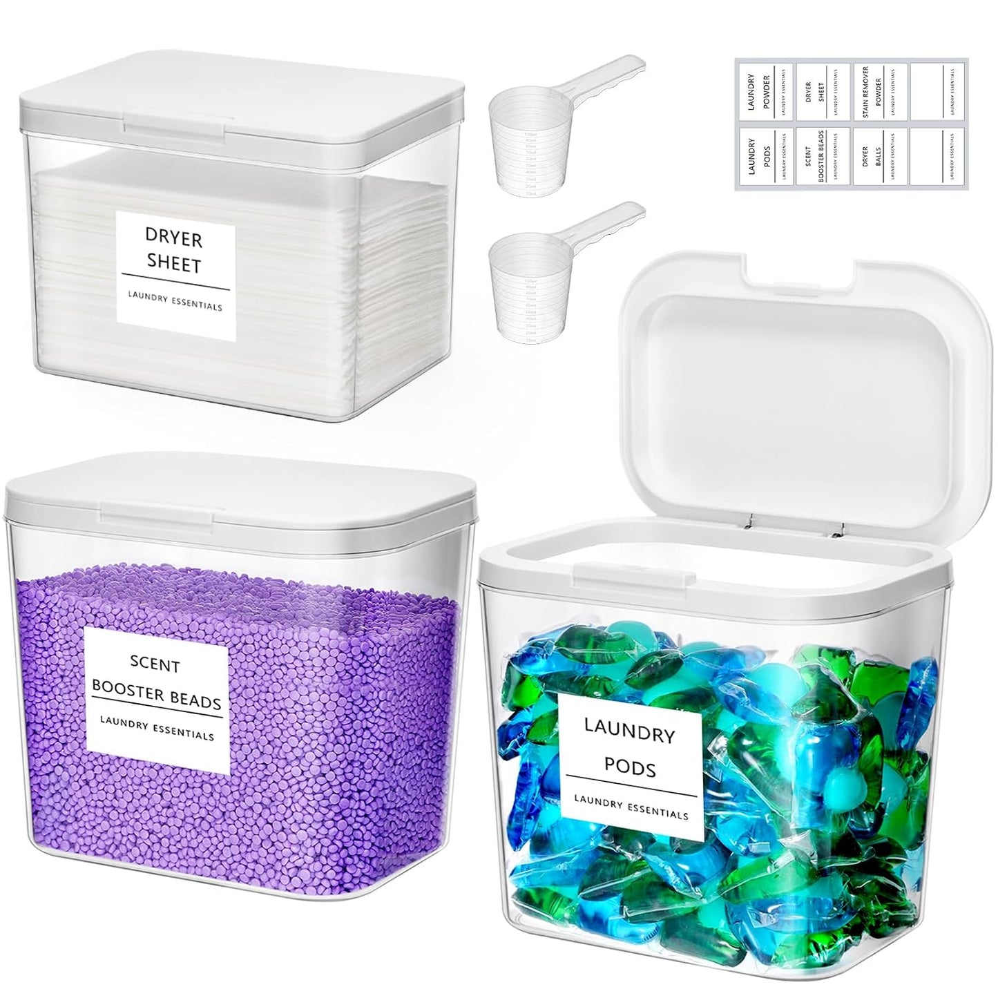 Lifewit Laundry Pods Container with Pop-up Lid, 0.72+0.5 gal, 3 Pcs | Coffee Pod, K-Cup Storage, Laundry Room Organization, Dryer Sheet Holder for Washing Powder Detergent