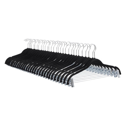Amazon Basics Velvet Non-Slip Skirt Clothes Hangers with Clips, 360 Degree Rotatable Hook, Organize Pants and Skirts, Black/Silver, 24-Pack