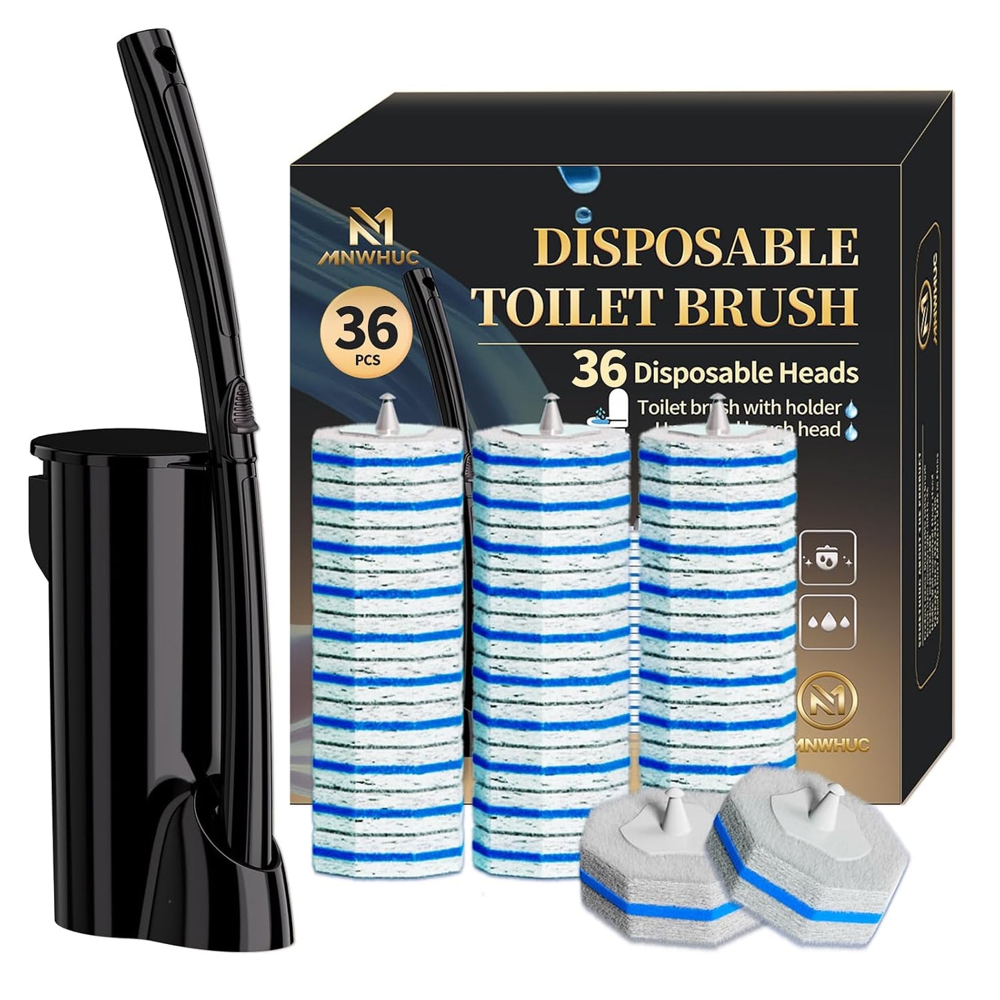 Disposable Toilet Bowl Brush with 36 Count Refills, Toilet Cleaning Stick,Toilet Bowl Cleaner Holder and Set, Toilet Cleaning System Starter Kit