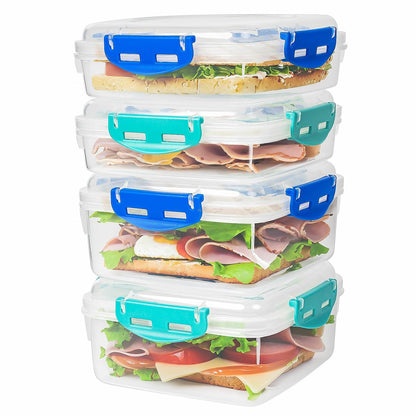 4 PCS Sandwich Containers 100% Airtight BPA-Free Microwave Dishwasher Safe | Kitchen Food Storage Containers with Upgraded Snaps lids, 2 Heightened Food Containers for Lunch Boxes and 2 Normal Version