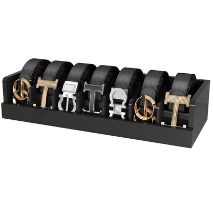 Belt Organizer for Drawer - Bamboo Belt Storage Organizer | Belt Rack for Closet Wall Mount Men Women Tie Sock Bra Scarf Ribbon (Black, 7 Grids)
