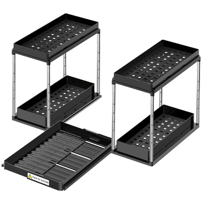 NIUXX Expandable Under Sink Organizer: 2 Tier Height Adjustable | Under Cabinet Organizer - Double Pull Out Shelf Under Sink Storage for Kitchen - Bathroom and Laundry Room - Space Saving