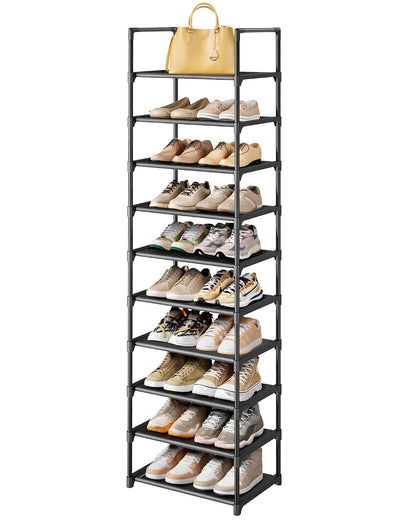 Kitsure Shoe Rack - 10-Tier Shoe Organizer with Detachable Fabric Shelves & Metal Frame, Tall Shoe Rack for Closet, Entryway, Living Room, 16.9" Wide - 10 Tier, Black