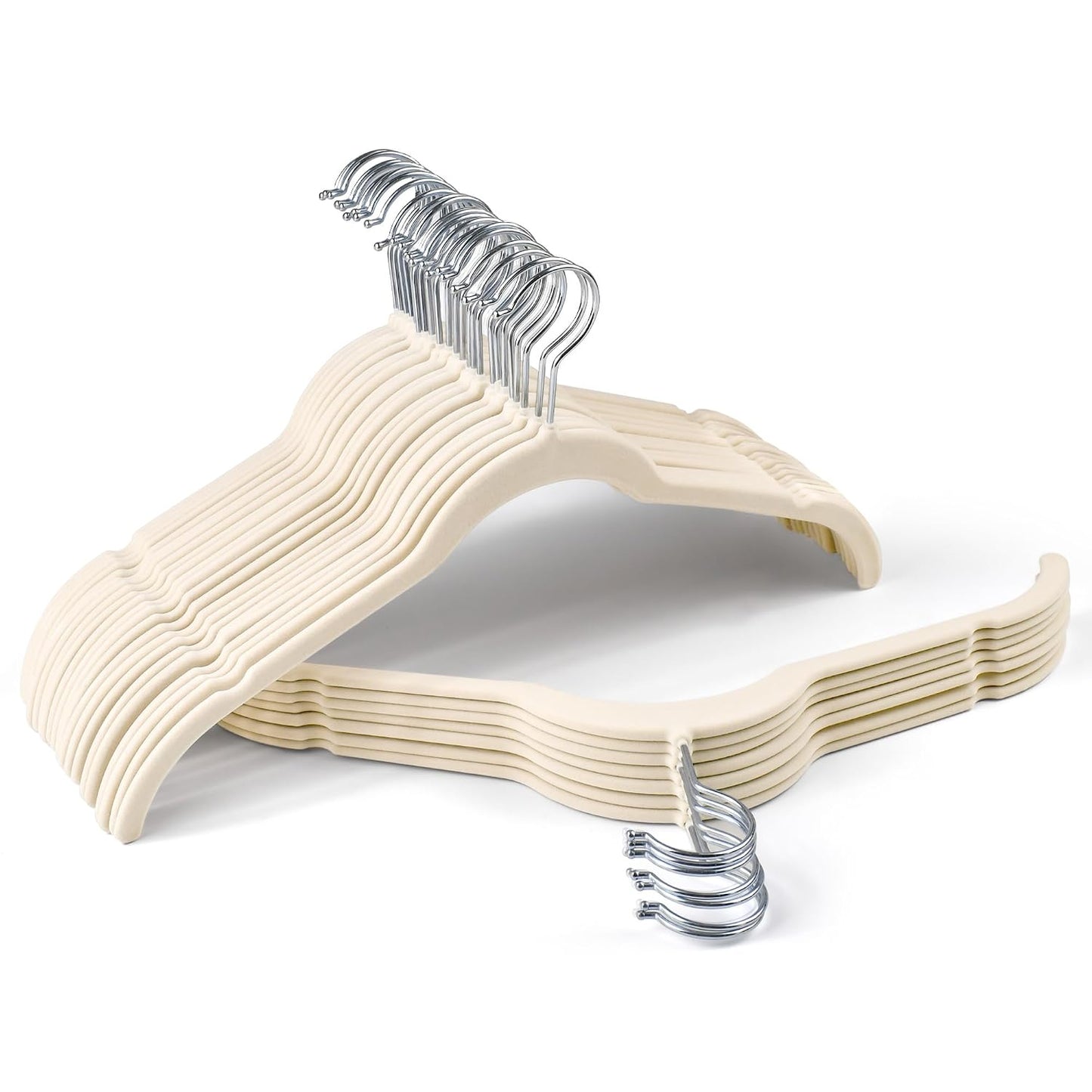 Velvet Hangers 30 Pack, Non-Slip Slim Felt Clothes Hangers Beige | Space-Saving Closet Organization; Flocked Surface; 360° Swivel Hooks; For Shirts, Coats, Dresses, Blouses