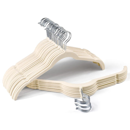 Velvet Hangers 30 Pack, Non-Slip Slim Felt Clothes Hangers Beige | Space-Saving Closet Organization; Flocked Surface; 360° Swivel Hooks; For Shirts, Coats, Dresses, Blouses