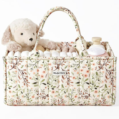 Blissful Diary Floral Diaper Caddy Organizer, Stylish Nursery Storage Basket, Diaper Bag,Gift for Baby Shower, Baby Registry Must Have, Newborn Essentials, Pastoral Daisy