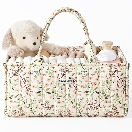 Blissful Diary Floral Diaper Caddy Organizer, Stylish Nursery Storage Basket, Diaper Bag,Gift for Baby Shower, Baby Registry Must Have, Newborn Essentials, Pastoral Daisy