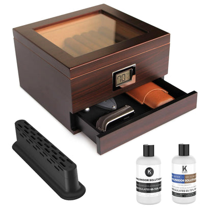 CASE ELEGANCE Renzo Glass Top Cigar Humidor with Cedar - Brown | Easy humidification system, accurate digital hygrometer