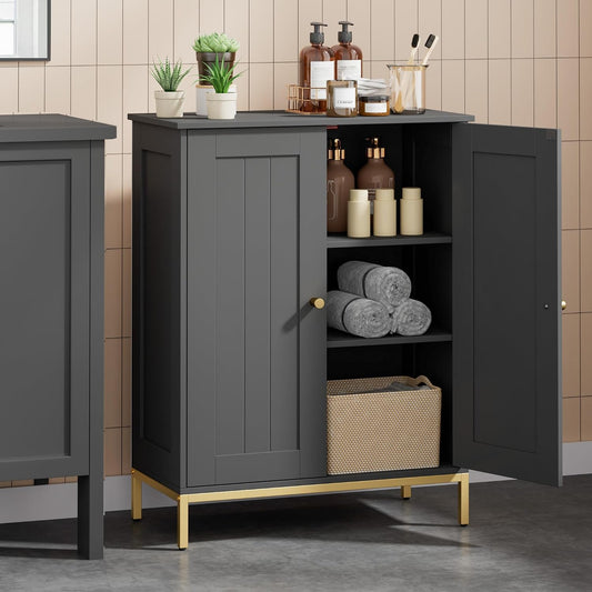 Bathroom Storage Cabinet, Freestanding Floor Cabinet, Black | Bathroom Organizers and Storage, Adjustable Shelves, Small Cabinet for Bathroom Living Room Laundry Room