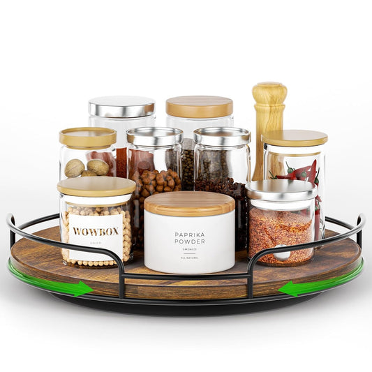 WOWBOX 9" Wood Lazy Susan Turntable Organizer for Cabinet, Pantry & Counter | Smooth 360° Rotation, Space-Saving Wooden Organizer for Spice Jars, Kitchen, Bathroom, Vanity & Tabletop