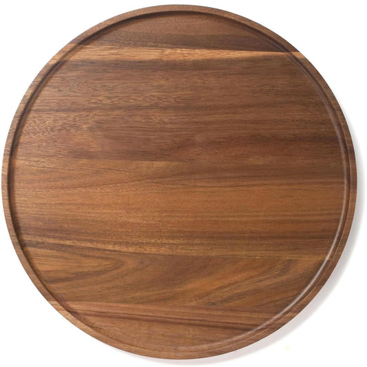 Round Wood Tray, Acacia Wooden Decorative Serving Tray for Coffee Table and Home Decor, Wooden Appetizer Charcuterie Board for Kitchen Countertop (13.8 inch)