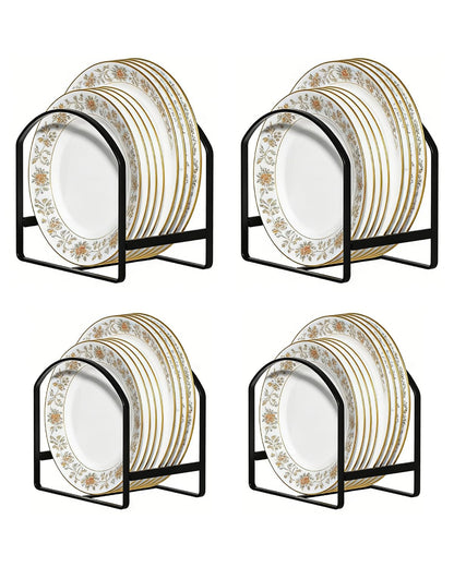 4 Pack Kitchen Plate Holder Organizer for Cabinet Space Saver Dinner Dish Plate Storage Rack Upright Dish Drying Racks Metal Dish Racks Stand for Cupboard and Countertop 2 Large 2 Small Black