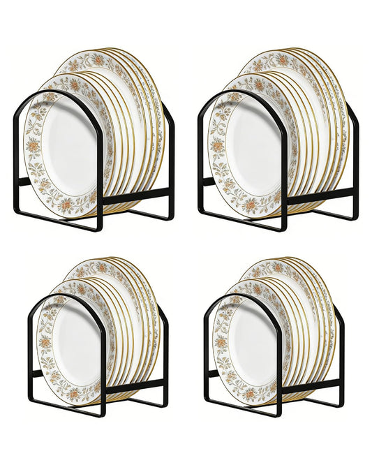 4 Pack Kitchen Plate Holder Organizer for Cabinet Space Saver Dinner Dish Plate Storage Rack Upright Dish Drying Racks Metal Dish Racks Stand for Cupboard and Countertop 2 Large 2 Small Black
