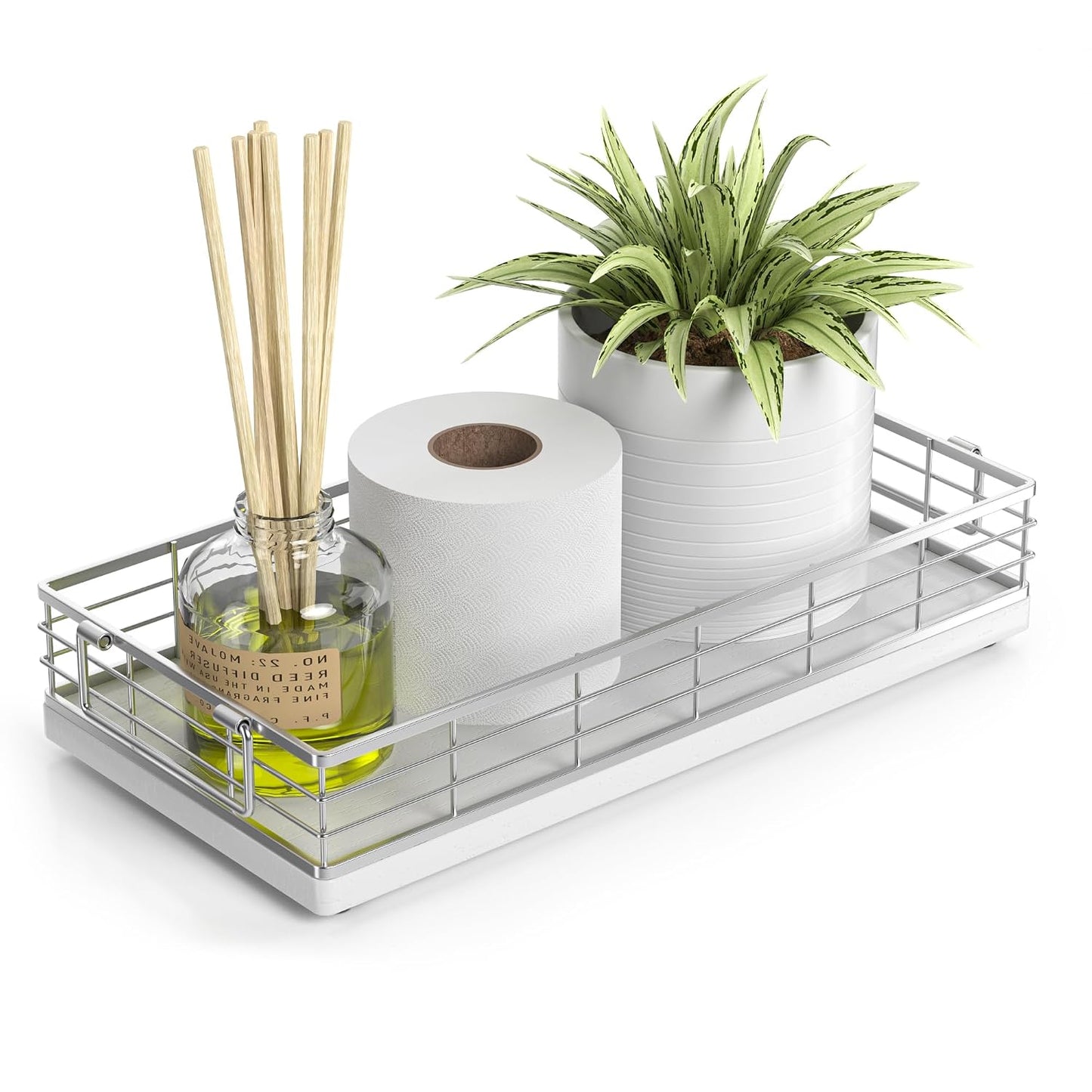 Toilet Paper Basket, 13 Inch Bathroom Toilet Tank Basket with Handles White | Bathroom Basket, Back of Toilet Basket, Toilet Tank Tray, Toilet Organizer for Toilet Paper Storage, Toiletries & Essentials