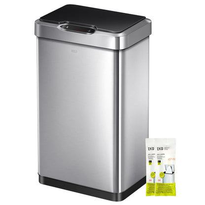 EKO Mirage-T 50 Liter / 13.2 Gallon Touchless Rectangular Motion Sensor Trash Can or Recycling Bin, Brushed Stainless Steel Finish