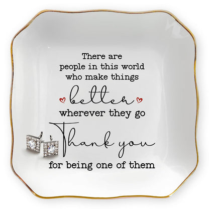 Thank You Gifts for Women, Retirement Gifts - 4x4 Ceramic Dish Tray | Retirement Gift for Woman, Ring Dish for Women, Appreciation Decor, Gold Trim Design, Polished Finish, Ready to Gift