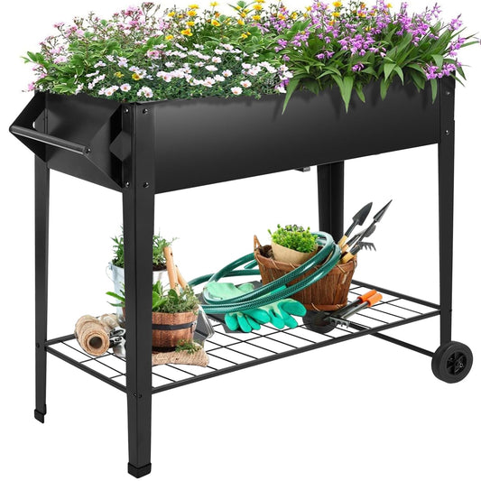 32" Rolling Raised Garden Bed with Wheels, Heavy D... (Black | Metal)