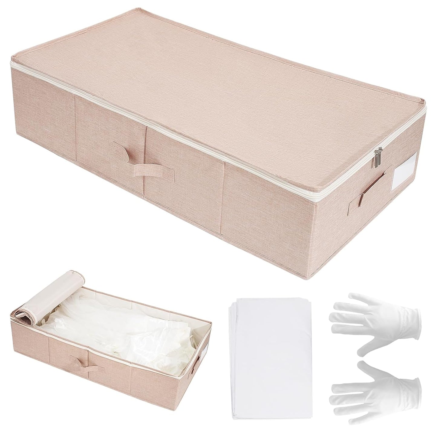 Large Wedding Dress Storage Box with 1 Pair of Microfiber Gloves and 30 Sheets of Acid-Free Paper, Wedding Dress Preservation Box for Heirlooms, Gowns Bride Musthaves (Pink)