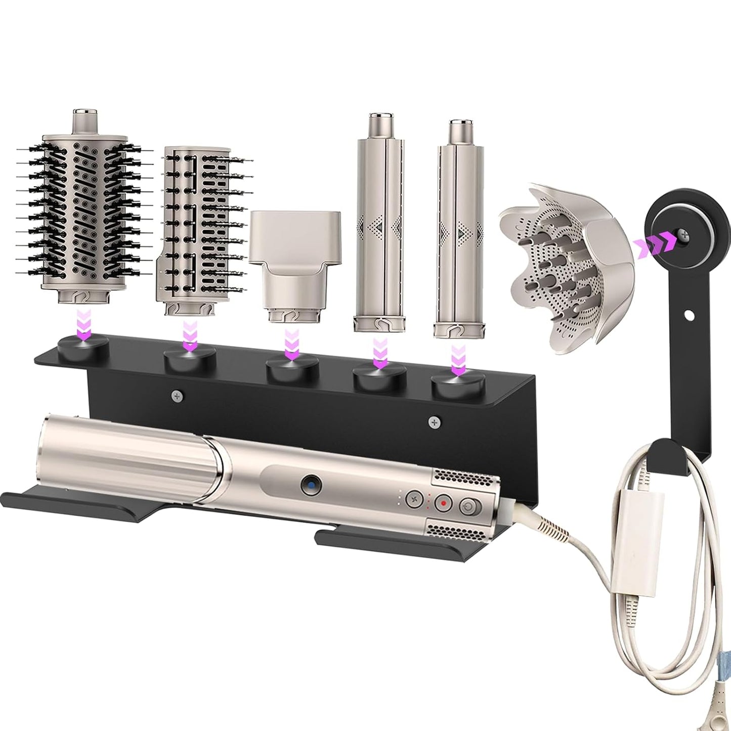 Hair Dryer Holder for Shark FlexStyle, Wall Mount with Cord Hanger | Organizer for curling wand, curlers, brushes, diffuser and attachments; space-saving accessory storage for bathroom use