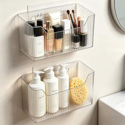 Lae Nuvole Adhesive Cabinet Door Organizer, 2 Pack Wall Shower Caddy, Clear | 4 Adhesive Straps, No Drill Wall Mount, Renter Friendly, BPA-free Stackable; Fits Bathroom, Kitchen, Apartment, Pantry, RVs
