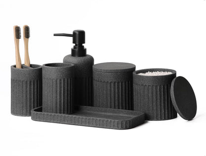 INIUNIK Bathroom Accessory Set, 6 Pieces, Dark Grey | Resin, Bathroom Accessories Set, Includes Soap Dispenser Set, Toothbrush Holders, Tumbler, Vanity Tray & 2 Qtip Holder