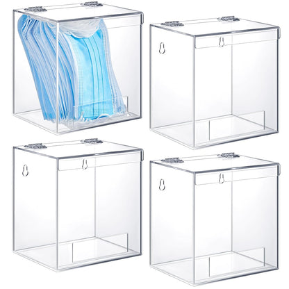 4 Pcs Acrylic Dispenser Wall Mount 6.9 x 6.7 x 5 Inch Beard Net Hair Net Holder Clear Acrylic Holder for Shoe Cover Glove