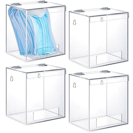 4 Pcs Acrylic Dispenser Wall Mount 6.9 x 6.7 x 5 Inch Beard Net Hair Net Holder Clear Acrylic Holder for Shoe Cover Glove