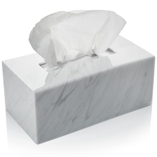Acrylic Tissue Box Holder, Clear Dispenser for Facial Tissues, Napkins, and Dryer Sheets. Perfect for Bathrooms, Desks, Countertops, Vanities, Bedrooms, and Nightstands (Rectangle, Marble)