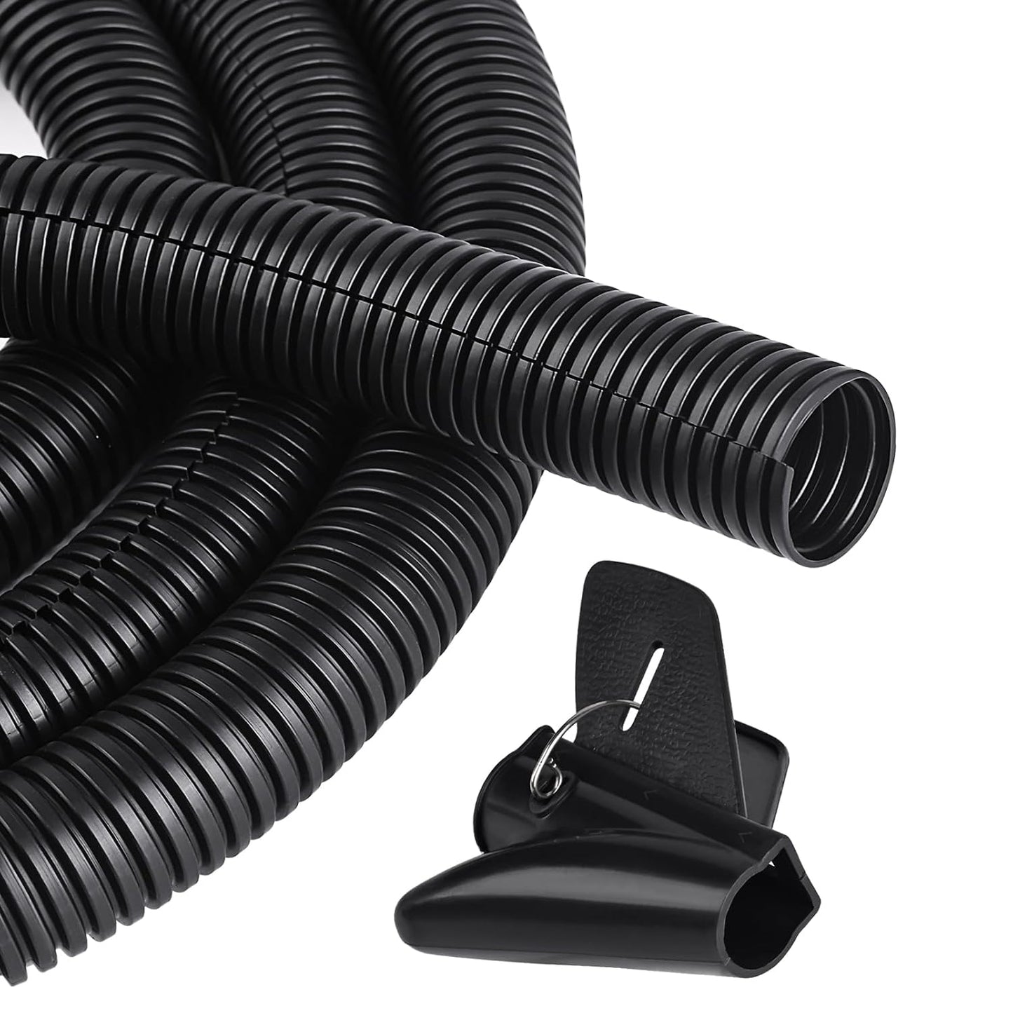 25FT - 1/2 Inch Split Wire Loom with Installation Tool - Black | Easy to Install, Flame-Retardant, Abrasion-Resistant Wire Cover for Automotive, Home & Office