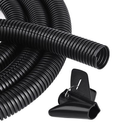 25FT - 1/2 Inch Split Wire Loom with Installation Tool - Black | Easy to Install, Flame-Retardant, Abrasion-Resistant Wire Cover for Automotive, Home & Office