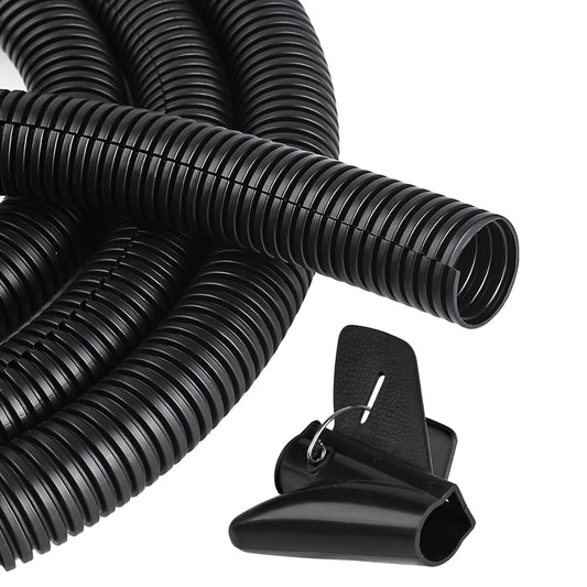 25FT - 1/2 Inch Split Wire Loom with Installation Tool - Black | Easy to Install, Flame-Retardant, Abrasion-Resistant Wire Cover for Automotive, Home & Office