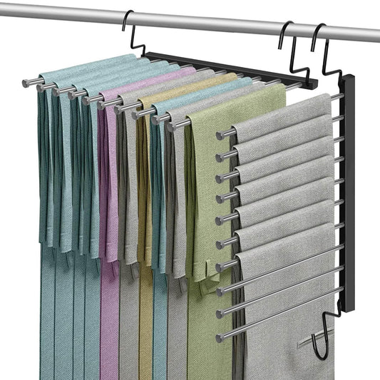 Pants Hangers Space Saving for Closet: 10 Layer Me... (Black+silver | Metal)