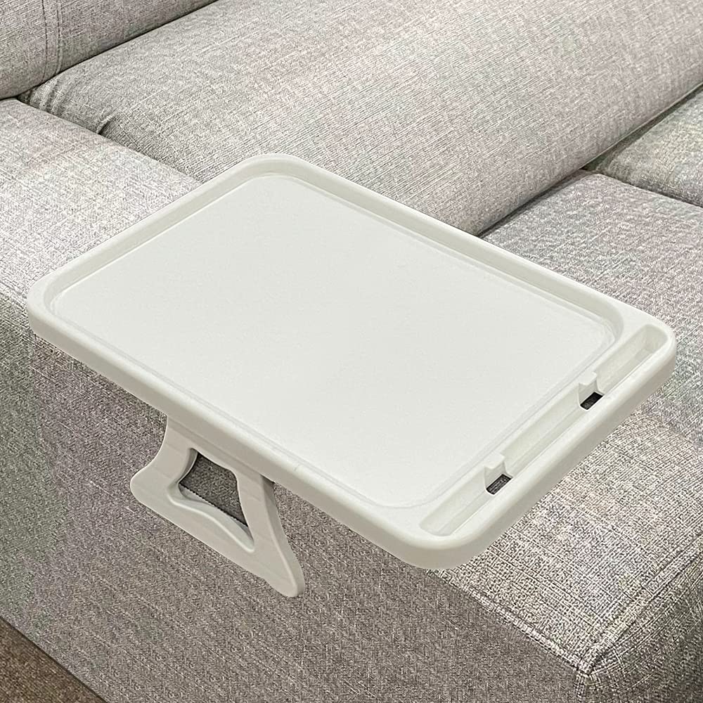 Xchouxer Sofa Armrest Clip Table, TV Snack Tray, Handy Remote Controls/Drinks/Phone Holder (White)