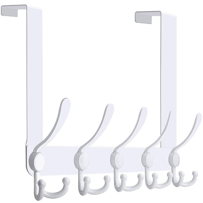 WEBI Over The Door Hooks Door Hanger Hook Rack with 5 Tri Hooks for Hanging,Over The Door Towel Rack Towel Hanger Door Coat Hanger Over Door Coat Rack Behind Back of Bathroom,White