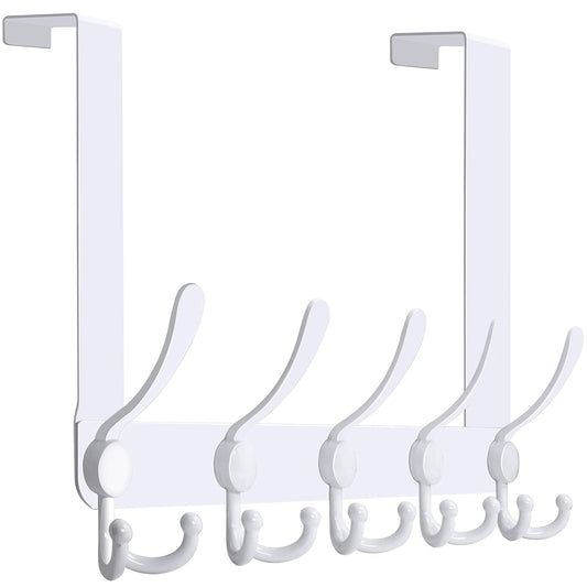 WEBI Over The Door Hooks Door Hanger Hook Rack with 5 Tri Hooks for Hanging,Over The Door Towel Rack Towel Hanger Door Coat Hanger Over Door Coat Rack Behind Back of Bathroom,White