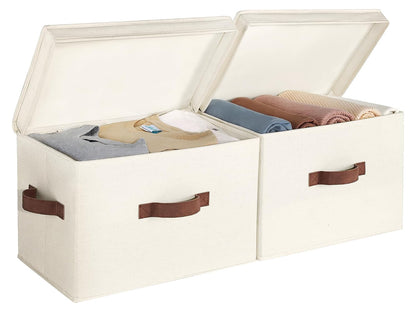 Fabric Storage Bins with Lid, Decorative Storage B... (2 Count | Ivory White | Cotton Blend)