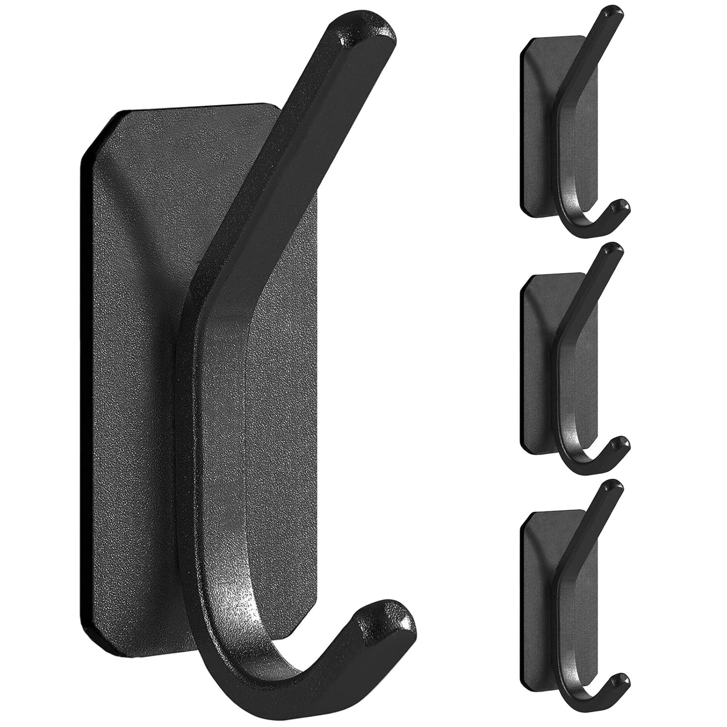 Paoli Heavy Duty Adhesive Wall Hooks, 30 lb Max Load Waterproof Hooks for Bathroom Towels Coats Bags, No Drill Damage-Free for Renters Apartment Dorm, Matte Black, 4 Pack