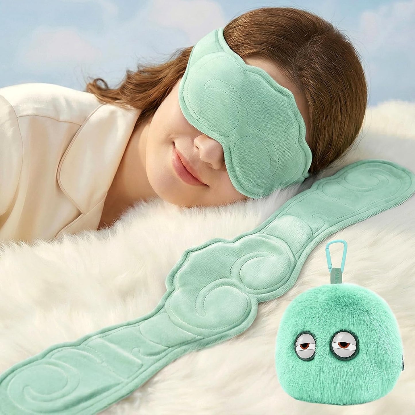 Weighted Sleep Mask with Gentle Pressure | Lightweight, Soft, Breathable & Skin-Friendly | Perfect Blackout for Deep Sleep, Travel, Meditation,Yoga (Light Green, Ruyi)