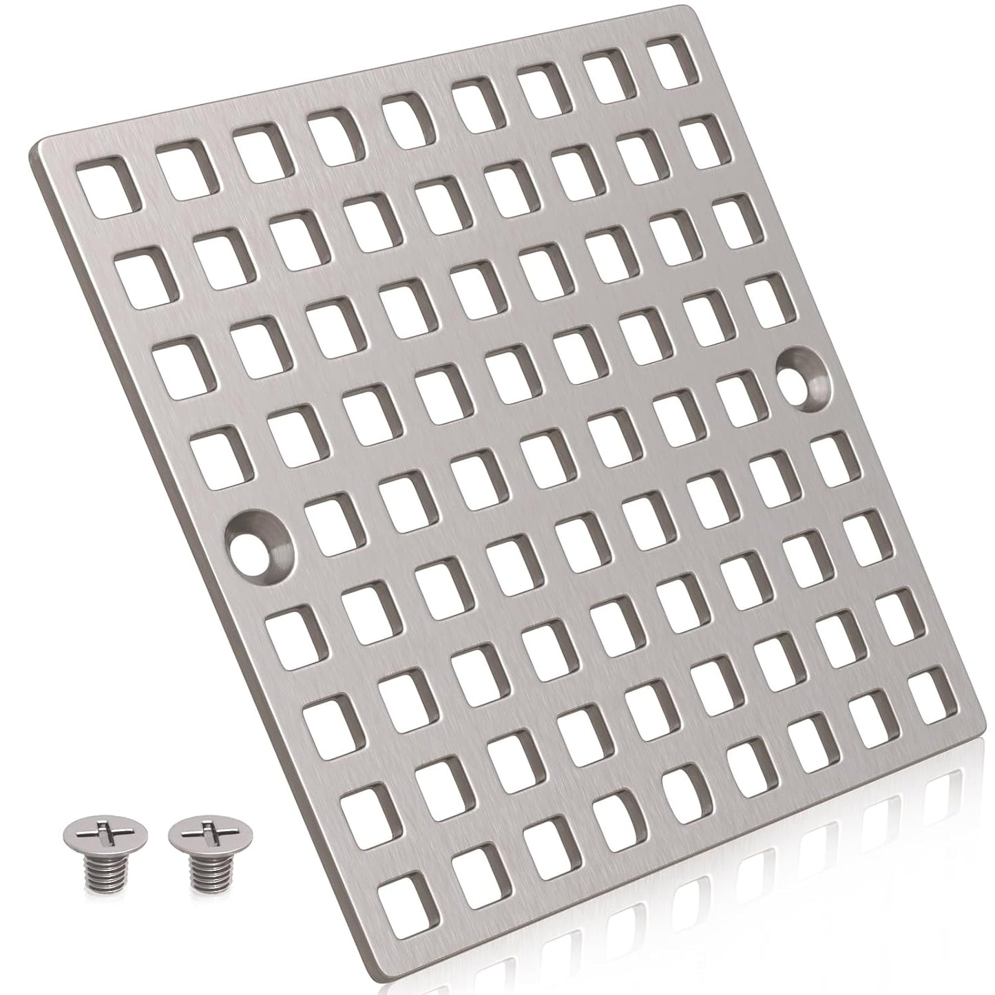 3-7/8" Brushed Nickel Square Shower Drain Cover for Floor Drain | Square Floor Drain Cover Replacement, SUS304 Stainless Steel Hair Catcher, Drain Strainer for Bathroom Shower & Kitchen Floor