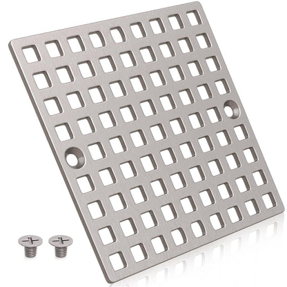 3-7/8" Brushed Nickel Square Shower Drain Cover for Floor Drain | Square Floor Drain Cover Replacement, SUS304 Stainless Steel Hair Catcher, Drain Strainer for Bathroom Shower & Kitchen Floor