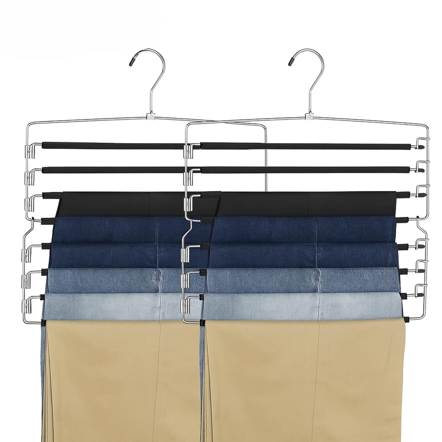 USTECH 8 Tier Hangers for Pants (Set of 2) | Multi Tier Swing Hanger with Foam Padding & Removable Arm | Pant Hangers Space Saving | Bottom Hangers | Tiered Pants Hangers